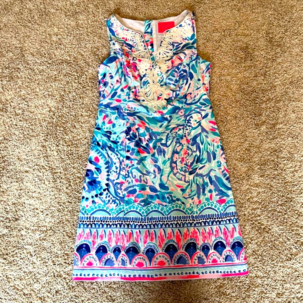 🆕 NWOT Lilly Pulitzer Gabby Shift Dress • Breakwater Party Wave Pattern • Sz 0